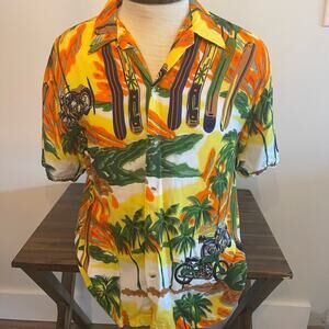 Thums Up Hawaiian Shirt w/ Motorcycles Size Large